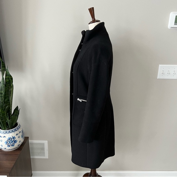 H&M Wool Funnel Neck Mid-Length Fitted Classic Coat with Silver Hardware - Picture 3 of 10